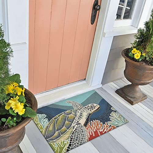Liora Manne RAVELLA Indoor/Outdoor Hand Tufted Synthetic Blend Durable Area Rug - Contemporary Coastal Turtle Decorative (Akumal Ocean) (2'6" x 4')
