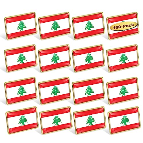 Image of 100 /Pcs Lebanon Flag Lapel Pins Bulk - Metal Lebanese Brooch Badge Souvenir
