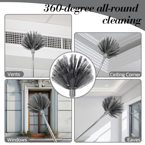 Image of Cobweb Duster with Extension Pole, Spider Web Brush and Washable Ceiling Duster Kit, 15-100 Inch Long High Rigidity Handle Aluminum Telescoping Pole for Ceiling Fan, Furniture, Ceiling Corner (Grey)