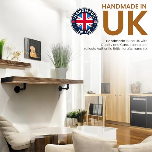 MKGT Wall Shelf with Industrial Pipe Brackets – Rustic Wood Floating Shelf, 22cm Deep (Walnut, 60cm) - Image 2