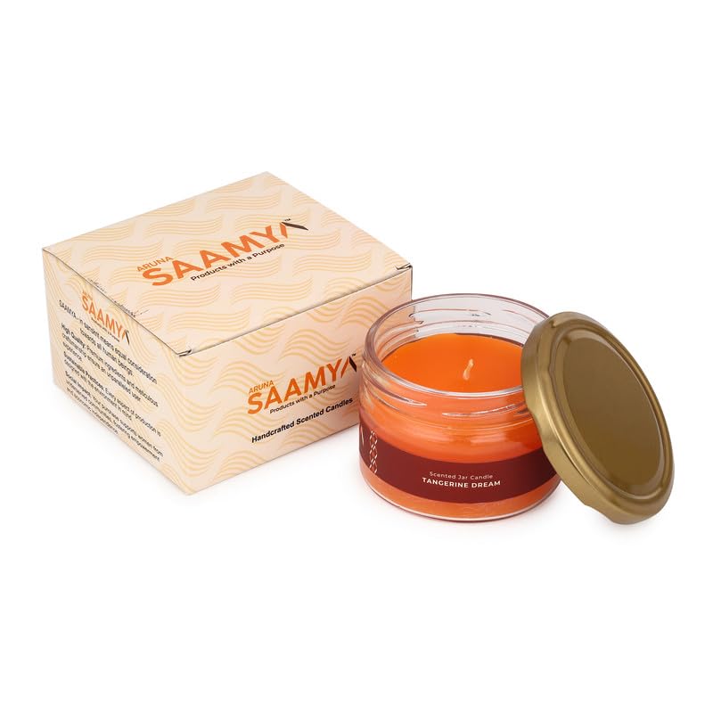 Image of ArunaSAAMYA Handcrafted Scented Jar Candle I Citrus Fragrance (Tangerine Dreams) I Pack of 1 I 120 GMS I Upto 40 Hours Burn Time