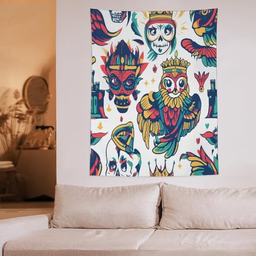 Tapiz de pared vertical con patrón de tatuaje colorido y divertido 6