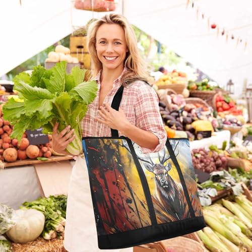 Elk Head Graffiti Large Insulated Tote Bag for Grocery Shopping Reusable Tote Bags for Women Men, Cooler Bag with Zippered Top & Handles for Beach Picnic Travel2