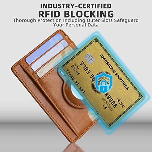 Mutural Slim Minimalist Wallet for Men with Detachable Case Holder for Airtag, Leather Front Pocket Wallet Credit Card Case (Brown)3