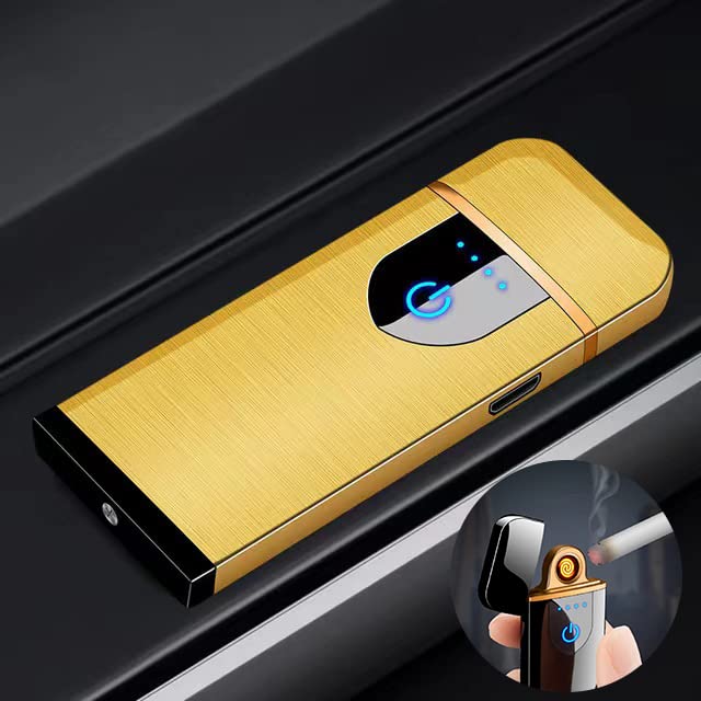 Deluisho Elektronisches Feuerzeug, Lichtbogenfeuerzeug, USB-Aufladung/Winddicht/Langlebiges Touch-Feuerzeug, Taschen-Zigarettenanzünder (Gold)