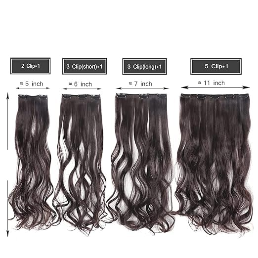 Image of ZAYA Curly Hair Extension for Women & Girls | 5 Clip Synthetic Wavy Hair 22 Inch | Natural Black | Bridal & Party Use