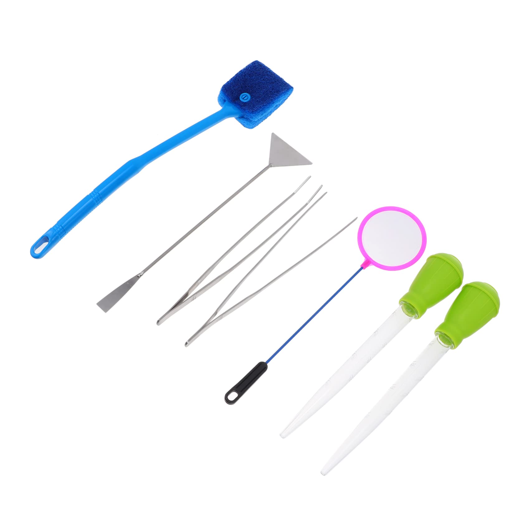 VANZACK Fish Tank Cleaning Tools 7 Piece Set with Brush Tweezers and Net for Aquarium Maintenance Random Color