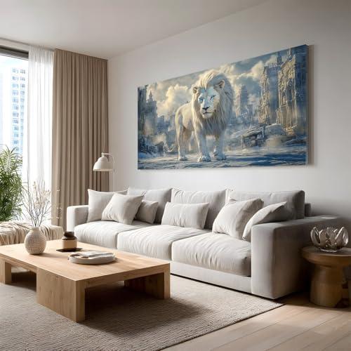 Toile Murale Lion Blanc 50x100 cm pour une Ambiance Salon Moderne et Cosy