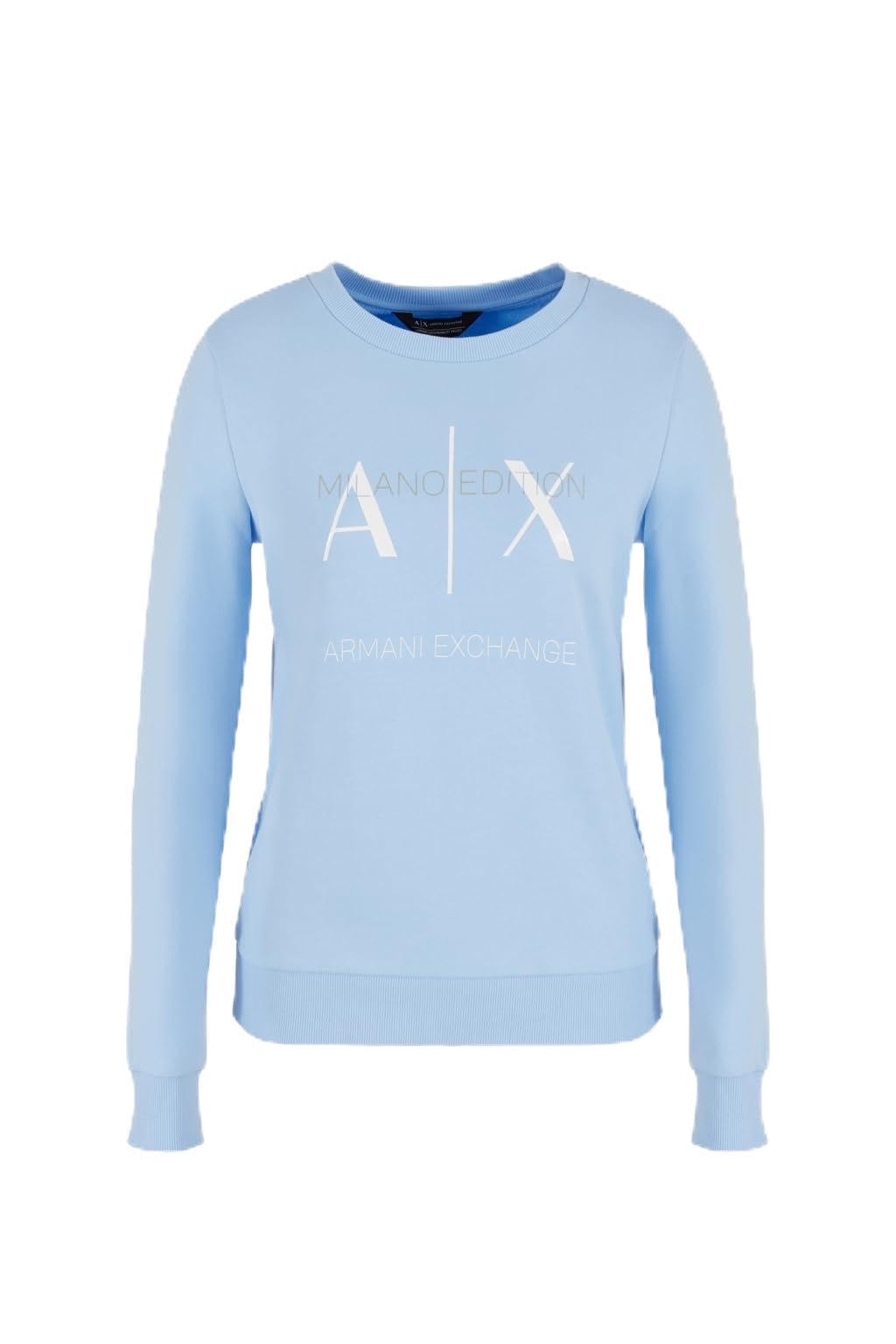Armani Exchange Women's Milano Edition Crewneck Pullover Sweatshirt, Blue River, 32