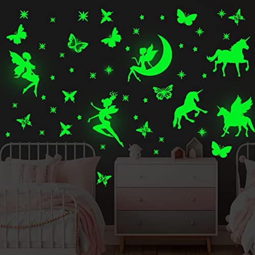 Tarklanda Glow in The Dark Stars Stickers Unicorn Fairy Butterfly Wall Decals Stickers DIY Fluorescent Adhesives Wall Stickers for Nursery Girls Kids Bedroom Living Room Home Decoration - Image 4