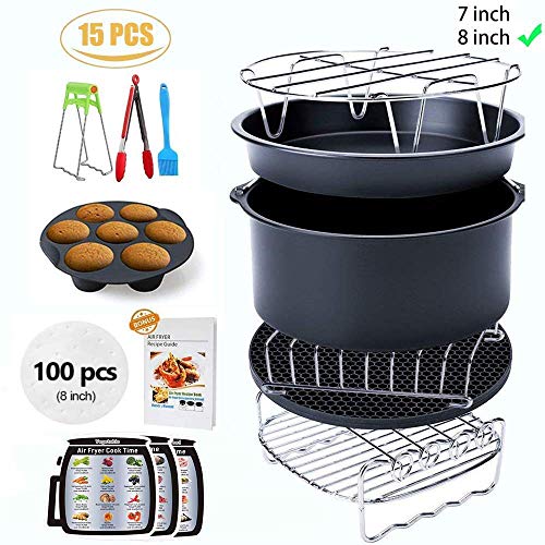 Ptsaying Air Fryer Accessories 15 sets +20 cookbook, air fryer basket baking pan,For Phillips, Gowise Universal XL power Air Fryer Accessory Kit Fit All 4.2-6.8QT, -8 Inch