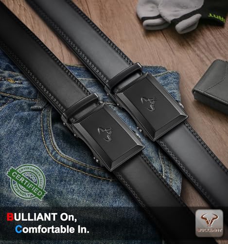 Image of BULLIANT Men Ratchet Belt 2 Pack, Click Sliding Leather Belt Adjustable for Gift Men Dress Casual Jeans 1 3 /8,Cut for Fit