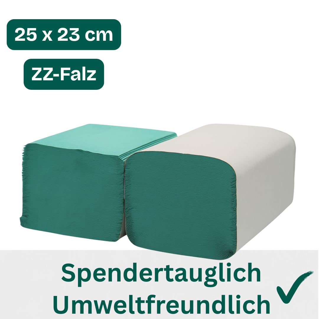 Enpack Pakla 5000 Papierhandtücher - 25x23 cm ZZ-Falz grün - 1-lagig Papiertücher - Allzweck Handtücher - Spender tauglich - Universal Handtuchpapier - Einweghandtücher - Einmalpapier