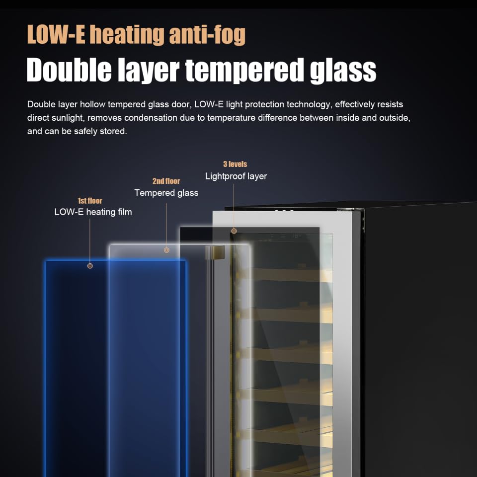 Under Counter Wine And Beer Fridge, 15 Inch 93l Beverage Refrigerator With Glass Door, 41-64°F Digital Control, 7 Removable Shelves For 33 Bottles, Freestanding Mini Fridge For Home Bar Office on Fridge.com - View 4
