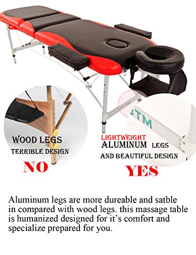 BTM) Deluxe Lightweight Portable Professional Massage Table SALON Beauty Couch Bed Spa Tattoo Physiotherapy Folded 3 Section with Headrest Arm support and free Carrying Bag Black (Upgrade-213CM) - Image 7