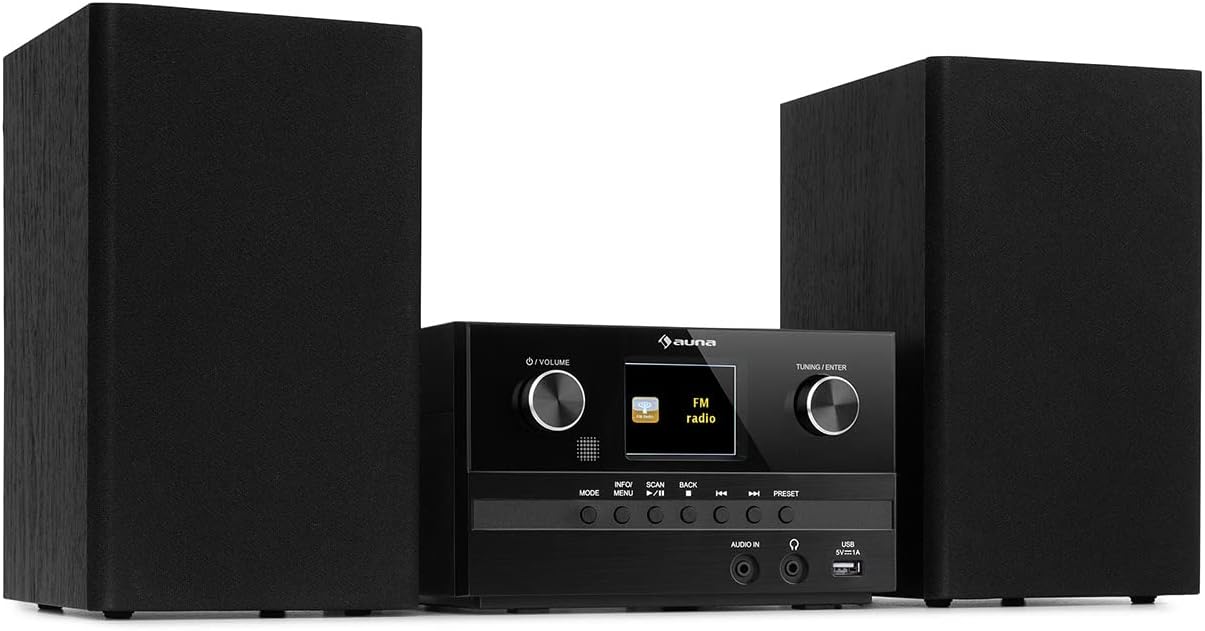 Auna Connect System S Micro System - CD Player, Hifi system, Hi-fi Compact Stereo Systems, Output Power: 20 W Max., Stereo: Incl. 2 Speakers, Internet/DAB + / FM Radio, CD Player - Black