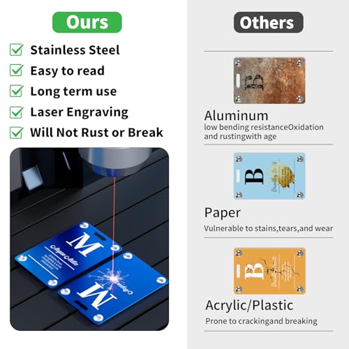 Personalized Luggage Tags for Suitcases, Engraved Stainless Steel Custom Luggage Tags for Cruise Travel, Suitcase Identifier Metal Name Baggage Tag (Sleek Bar Blue)3