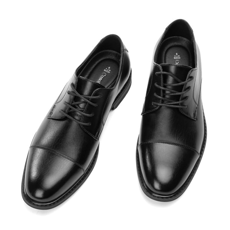 Mens Classic Dress Oxfords, Wingtip Prince Modern Formal Lace Up Shoes, Round Toe, TPR Outsole3