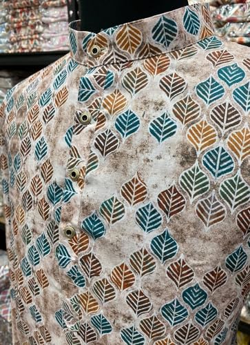 Image of FOXDX Men's Cotton Blend Printed Long Kurta Suitable for All Indian Wedding, Occasions, and Festivals