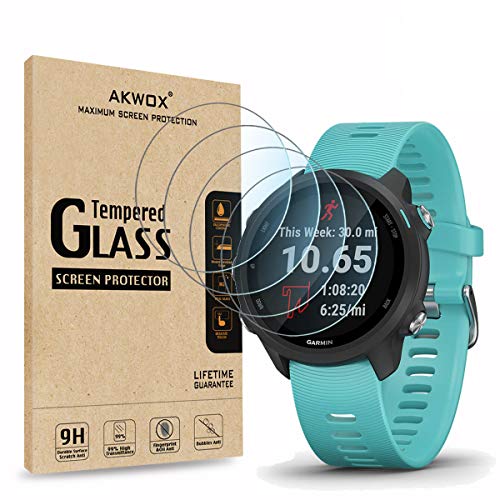 (Pack of 4) Tempered Glass Screen Protector for Garmin Forerunner 245/245 Music, Akwox [0.3mm 2.5D High Definition 9H] Screen Protector for Garmin Forerunner 45/245/Garmin Vivoactive 3
