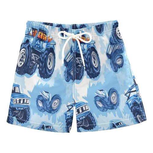 Boccsty Blue Monster Truck Cars Boys Swim Trunks Baby Kids Swimwear Summer Toddler Beach Board Shorts 2T