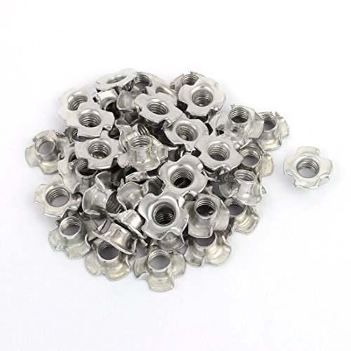 sourcing map 50pcs Écrou à Griffe M8 x 8mm Quatre Dents T Clous Captif Aveugle Insertions pour Bois Meubles