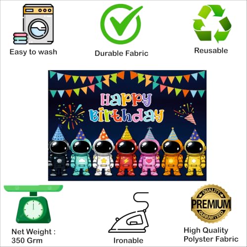 Image of Space Adventure Theme Birthday Backdrop | Galaxy Mission Happy Birthday Banner | Kids Photo Booth Background (Pack of 1, Size: 4x3 Feet)
