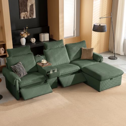 Image of CHIC HOUSE 126 inch 3-Seat Power Reclining Sectional Sofa with Ottoman, Green