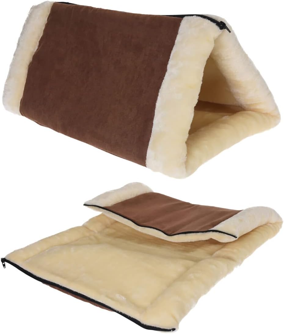 MIJOMA Kattenkussen, kattentunnel, multifunctionele ritssluiting en thermische laag, 2-in-1, behaaglijke pluche kwaliteit, beige/bruin, 90 x 60 cm, voor katten en kleine honden