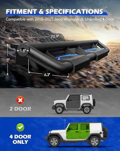 Image of Running Boards Compatible with Jeep Wrangler JL Unlimited 4 Door 2018-2025, 6.3 inch Side Steps with Paintable Step Plates, Heavy Duty Triple-Shield Anti-Corrosion Technology Nerf Bar, Single Stair