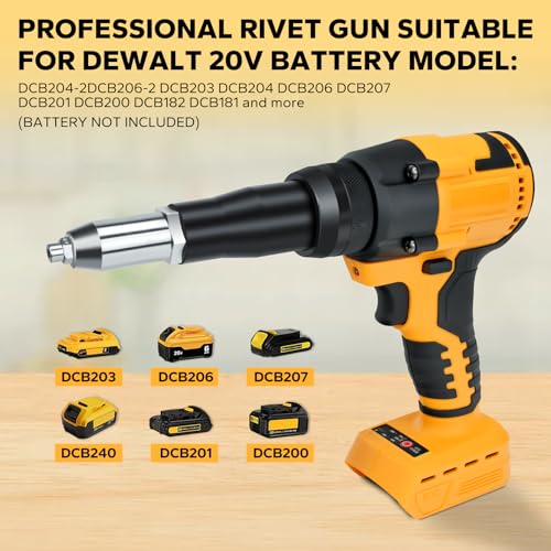Cordless Rivet Gun for Dewalt 20V Battery ,1/8'', 5/32'', 3/16"Brushless Rivet Gun,20 Rivets and LED Light,3 Adapters Electric Automatic Rivet Nut Guns for Metal, Plastic, Leather(No Battery) 6 Cordless Rivet Gun for Dewalt 20V Battery ,1/8'', 5/32'', 3/16"Brushless Rivet Gun,20 Rivets and LED Light,3 Adapters Electric Automatic Rivet Nut Guns for Metal, Plastic, Leather(No Battery) - Image 6
