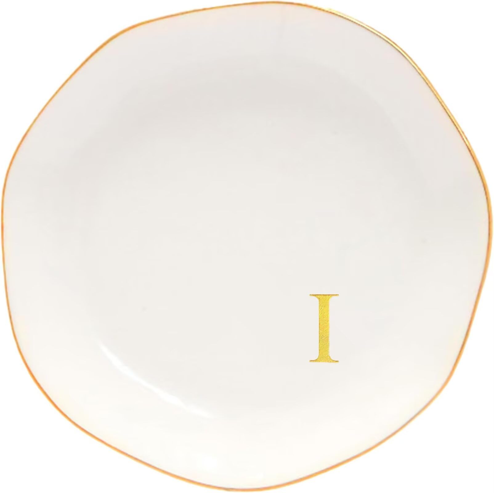 Ceramic Jewelry Tray Initial Ring Dish Personalized B-Monogrammed Engagement Wedding Gifts, for Birthday Mother's Day Christmas for Women, Ceramic White 4.75" (I)