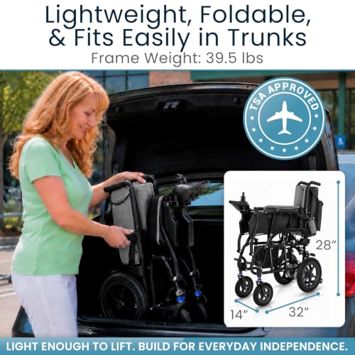 Image of Vive Ultra Lightweight Electric Wheelchair for Adults - Foldable Power Wheel Chair - Collapsible, Folding, Ultralight, Motorized, Light Weight Travel Senior Folding Mobility Aid - Weighs Just 39 lbs
