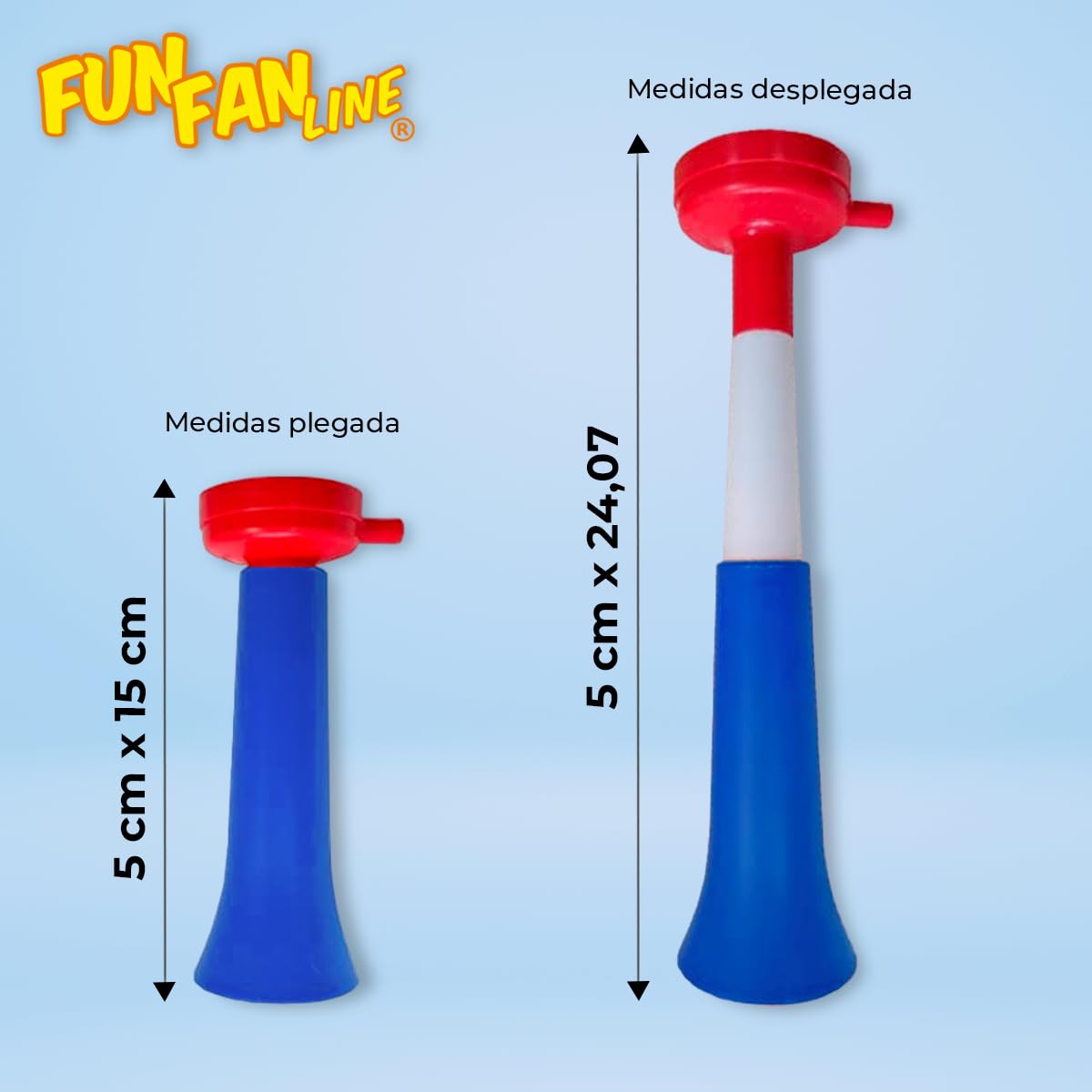 Pack 3 Trompetas Vuvuzelas Extensibles para Animación Deportiva - Bocina Potente 98dB Desmontable - Accesorio de Estadio para Fútbol y Eventos Exteriores - Trompeta Plegable Portátil — view 2