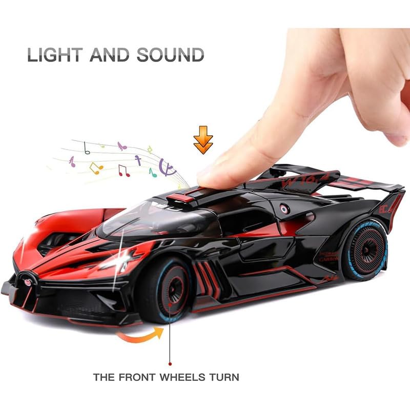 Image of Kids Model 1:24 Big Bugadi Bolide Die Cast Metal Car Pull Back Action Opening Doors with Realistic Engine Sound Lights Toy Car Gift for Boys - Multi