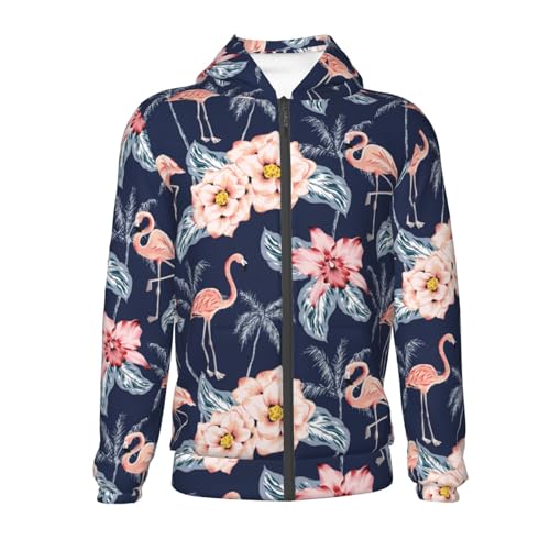 Flamingo and Palm Trees Kid Hoodies Boys Zip Up Sweatshirts Girls Pullover with Pocket2