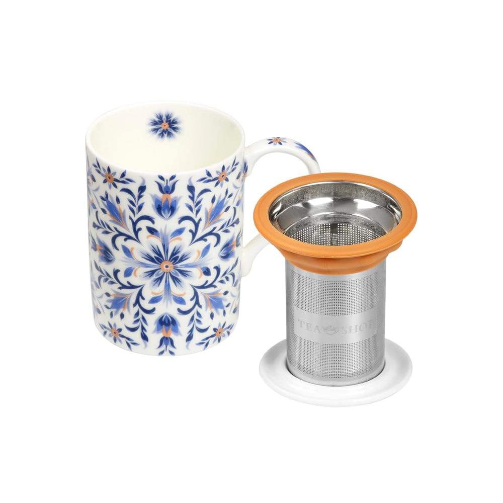 TEA SHOP - Taza de Té o Infusiones con filtro, infusor y tapa - Taza Classic Azure Blossom - Fabricada en Porcelana