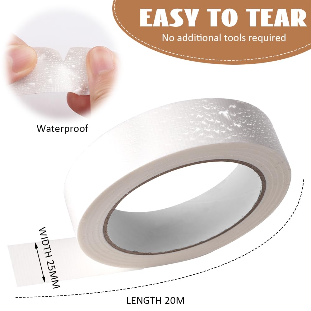 Zyren Nastro Adesivo Telato, 25mm × 20m Nastro Americano Bianco Impermeabile