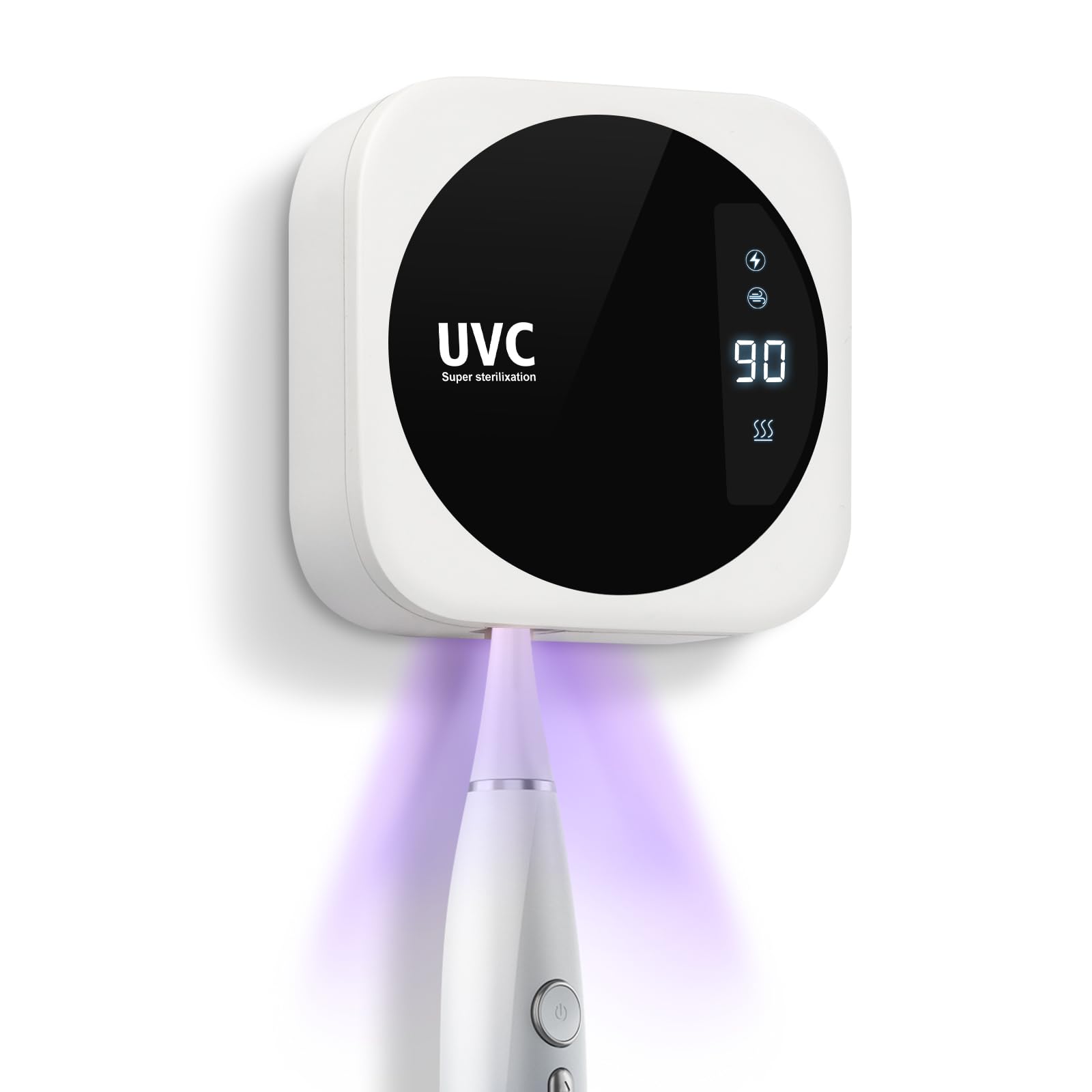 Limpiador de cepillos de dientes UV, estuche de limpieza portátil con pantalla LED, soporte inteligente para cepillos de dientes con calefacción, secado con ventilador y espejo para el hogar, viajes o