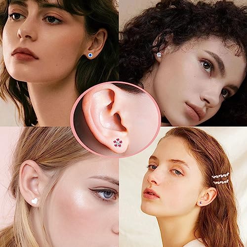 18 Pairs Titanium Surgical Steel Stud Earrings for Women Men Star Moon Flower Heart Leaf Opal CZ 20G Screw Flat Back Earrings Hypoallergenic Flatback Earring for Sensitive Ear4