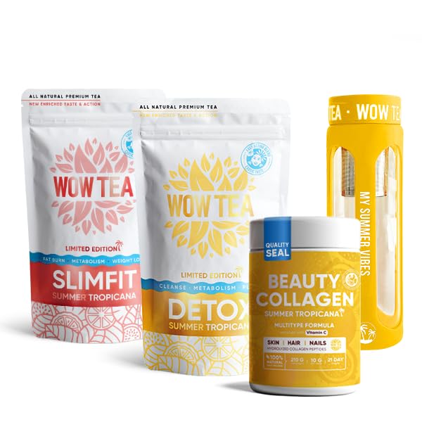 WOW TEA: Summer Tropicana Detox, botella de té Slimfit, colágeno y té amarillo