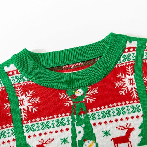Baby Kids Christmas Sweater, Long Sleeve Crew Neck Deer Snowman Warm Winter Sweater Clothes for Girls Boys4