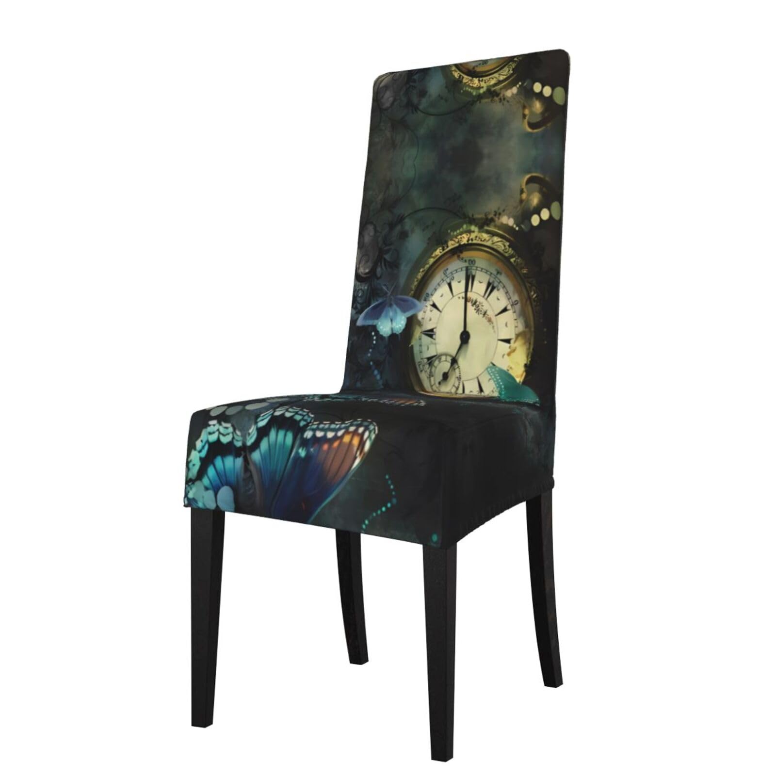 Yyhwhjde Black Clock Butterfly Prints Protection Cover For Dining Chair – Stretch Slipcovers For A Fresh, Refreshed Dining Room Look!