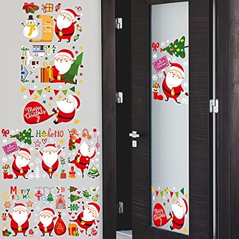 Pack of 242 Christmas Window Decorations Self-Adhesive Dioxide Reusable PVC Window Film Including 9 Christmas Flowers Cover