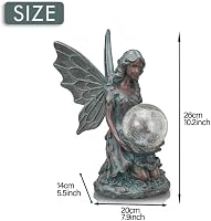 TERESA'S COLLECTIONS Kerti Tündér Szobor - 26 cm Bronz Angyalfigura Napelemes Világítással, Levehető Szárnyakkal, Műgyantából Készült Kültér 4