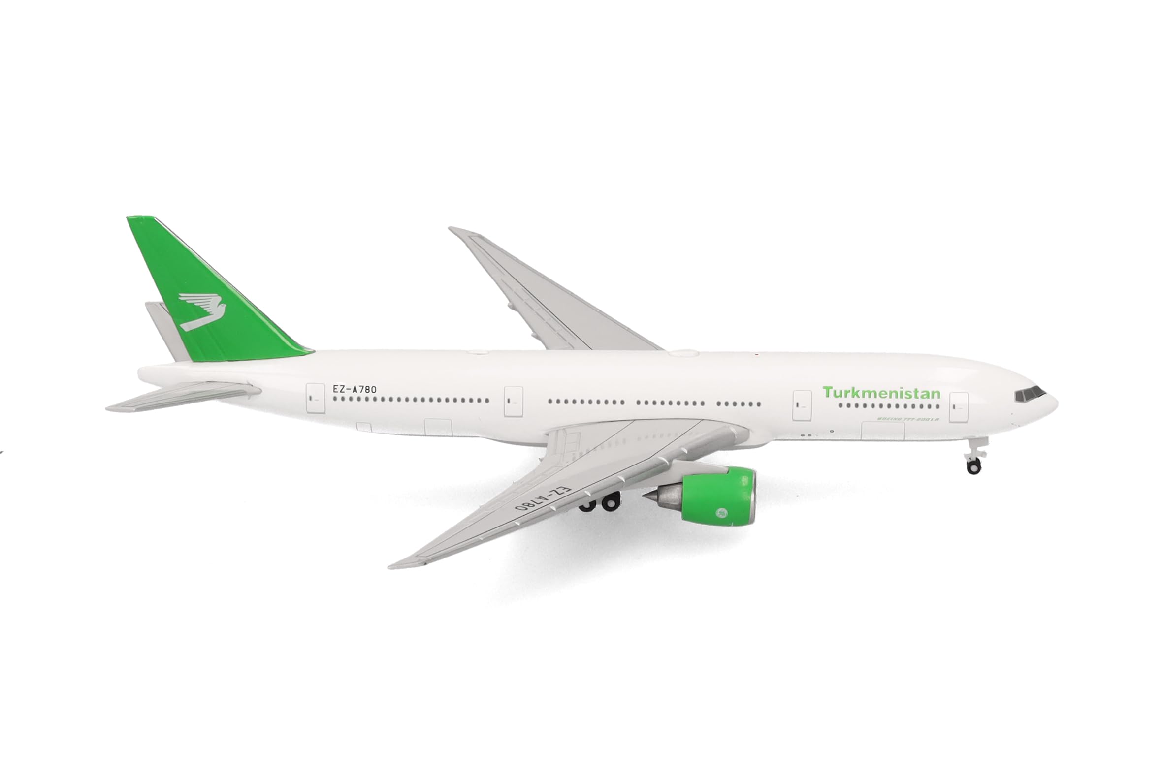 Herpa Modellflugzeug Turkmenistan Airlines Boeing 777-200LR Miniatur im Maßstab 1:500, Sammlerstück, Flugzeug Modell ohne Standfuß, Metall
