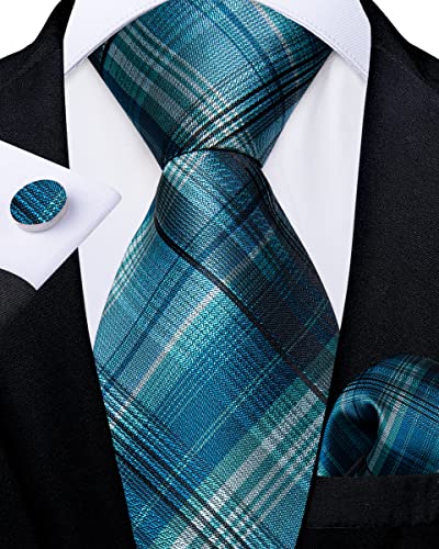 Image of DiBanGu Silk Zipper Ties for Men,Paisley Solid Plaid Pre-tied Tie and Pocket Square Cufflinks Set Formal Adjustable Necktie