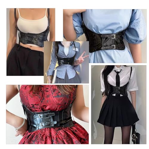 TeeYee Black Underbust Corset Leather Harness Belt Punk Fashion Style for Women Girl Waist Girdles2