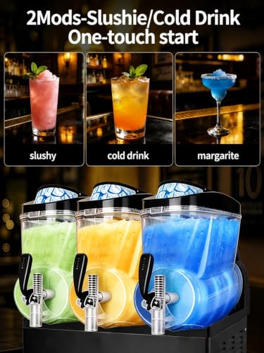 Image of Commercial Frozen Drink Maker 12Gal /45L, Three Tank Slushie Machine Maker 1200W, 2 Mods 180 Cups Stainless Steel Margarita Smoothie Cocktail Maker for Restaurants, Bars, Cafes, Food Truck, Auto Clean