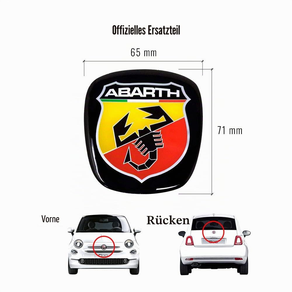 Abarth 32010 3D-Aufkleber, Logo vorne + hinten, offizielles Wappen für Fiat 500